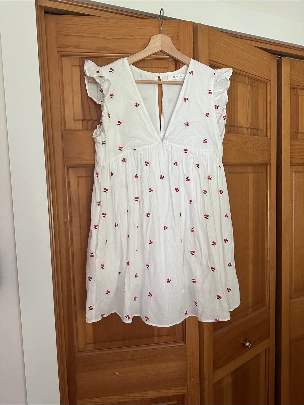 Mustard Seed White Dress/Romper with Red Cherry Embroidery